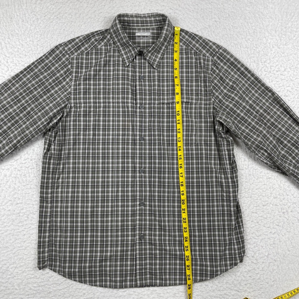 Marmot Button Up Shirt Mens Large Grey Plaid Nylon Hiking Outdoor Performance - Picture 6 of 11